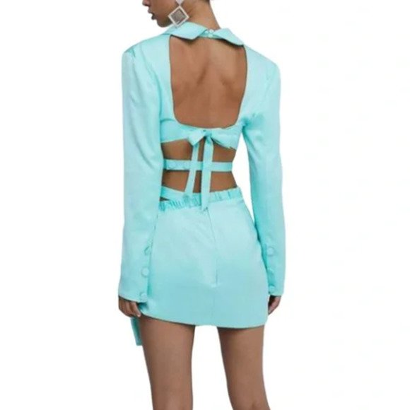 For Love & Lemons Womens Marie Cutout Mini Skirt Aqua Blue Size XXS - Picture 4 of 12